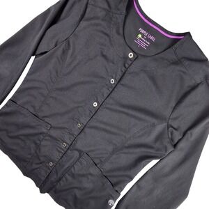 Healing Hands Purple Label Scrub Jacket Womens L Black Snap Front Style 5063